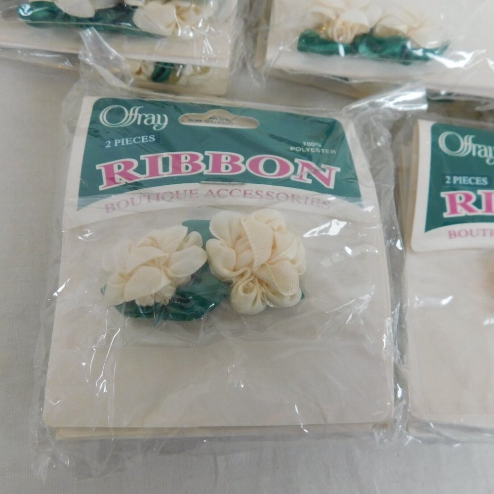 Lot of 5 Offray Ribbon Accessories Sew On Boutique 815 Cream Peony with Leaf New